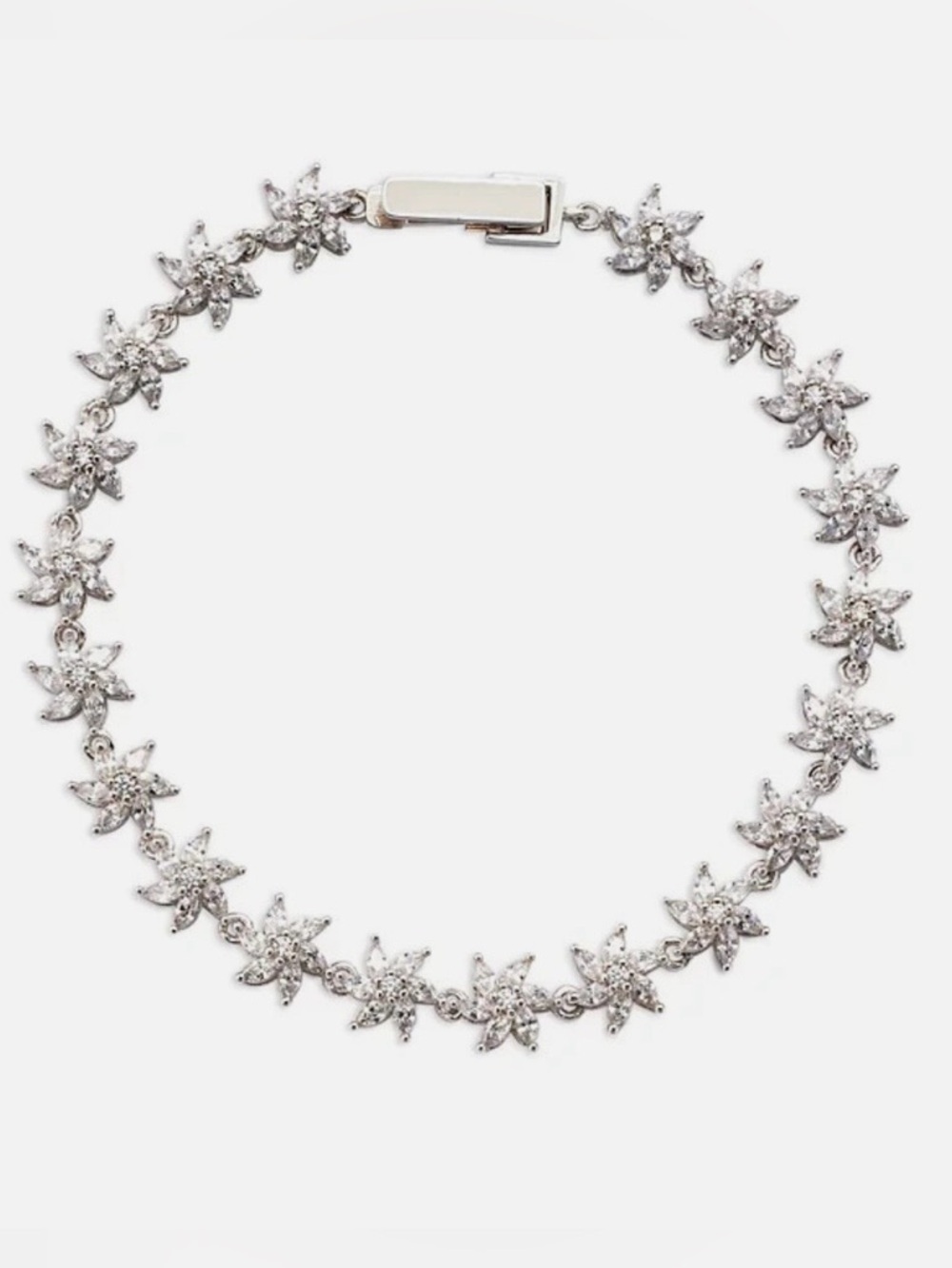 Aqua Silver Flower Tennis Bracelet